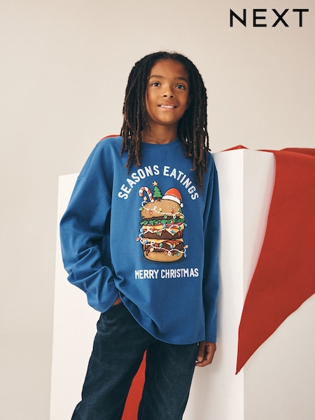 蓝色汉堡 - Long Sleeve Christmas T-shirt (3-16yrs)