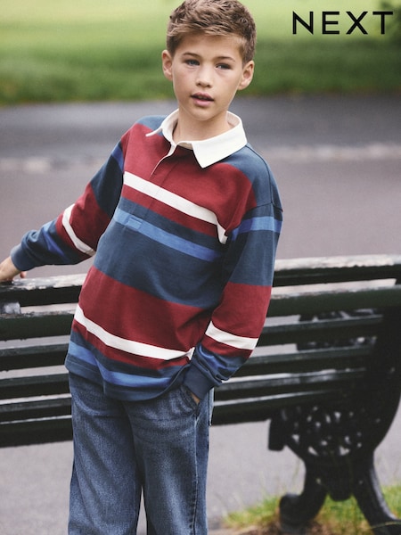 Rood/blauw - Rugby poloshirt (3-16jaar)