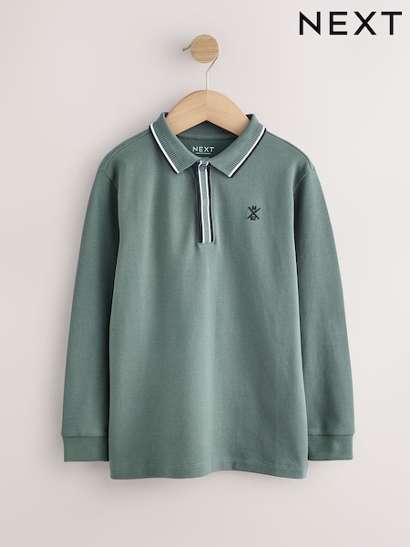 Kakigroen - Poloshirt met lange mouwen en bies (3-16jaar)