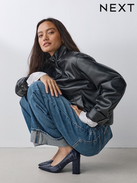 Navy - Forever Comfort® Suede Block Court Heels