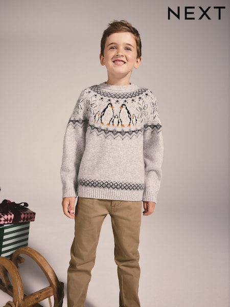 Charcoal Grey Fairisle Penguin - Christmas Jumper (3mths-16yrs)
