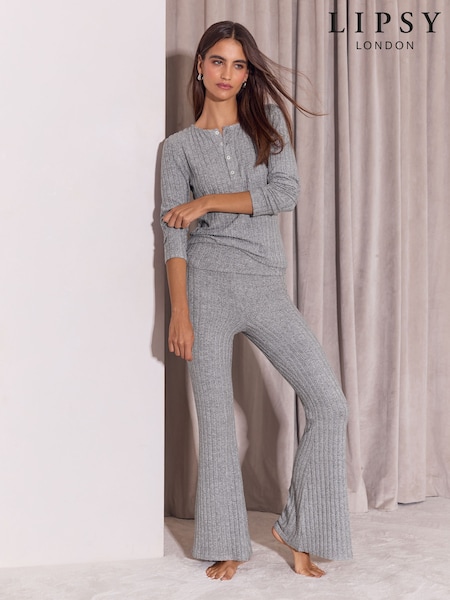 Grey - Lipsy Cosy Ribbed Henley Top And Trousers Lounge Set