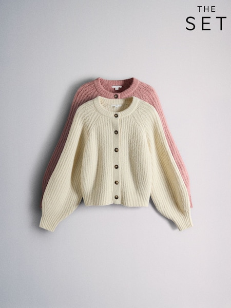 Cream / Baby Pink - The Set 2 Pack Fluffy Crew Neck Cardigan