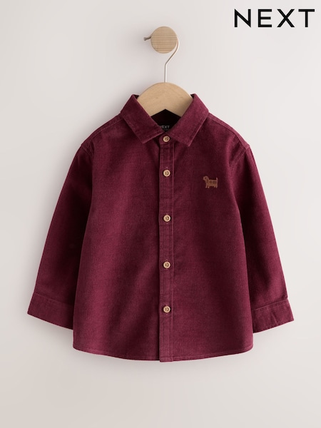 Burgundy Red Dog Embroidery - Long Sleeve Cord Shirt (3mths-7yrs)