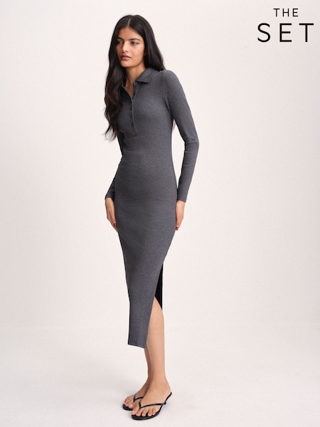 Charcoal Grey/Burgundy Red - The Set 2 Pack Ribbed Collar Polo Jersey Maxi Dresses