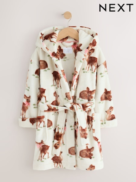 Ecru/Brown - Fleece Dressing Gown (9mths-16yrs)