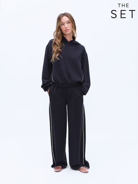 Dark Navy - The Set Sandwashed Modal Hoodie And Wide Leg Joggers Coord Set