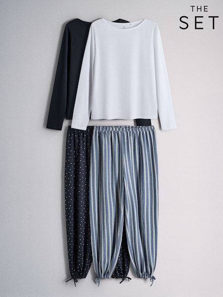 White Blue Stripe/Navy Star - The Set 2 Pack Essentials Slash Neck And Balloon Pyjamas