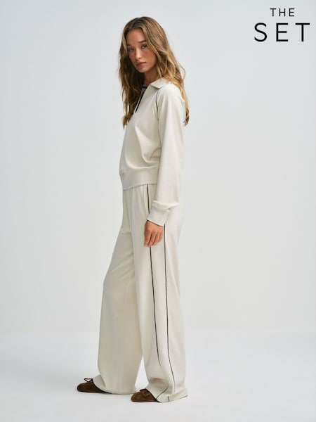 Cream - The Set Soft Touch Trophy Neck Sweat Top And Wide Leg Joggers Co-ord Set