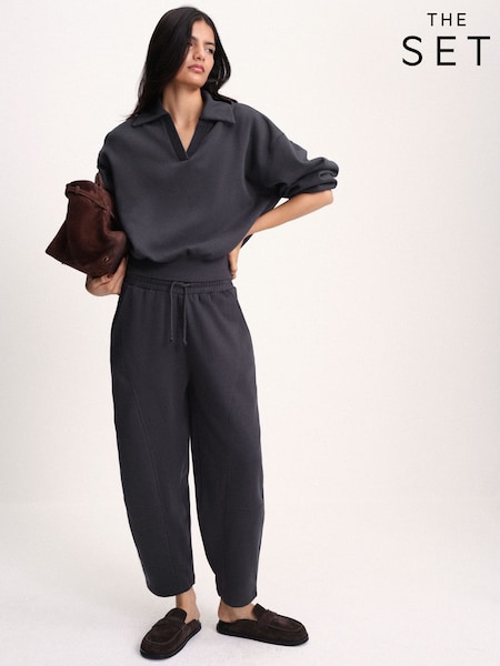 Dunkelmarineblau - The Set Trophy Neck Sweatshirt And Barrel Leg Joggers Co-ord Set Dark Navy -