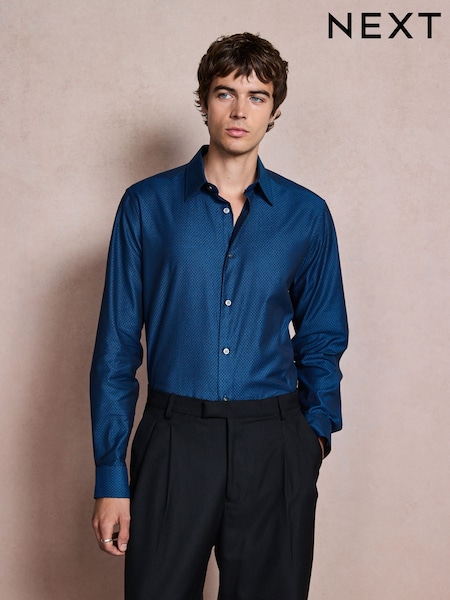 Teal Blue - Regular Fit Single Cuff 100% Cotton Long Sleeve Formal Shirt