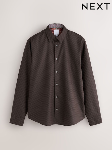 Black/Gold - Regular Regular Fit Long Sleeve Smart Textured Shirt
