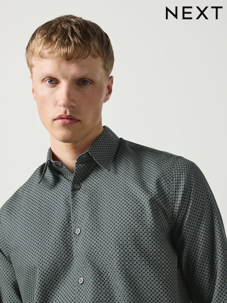 Forest Green - Regular Regular Fit Long Sleeve Smart Textured Shirt