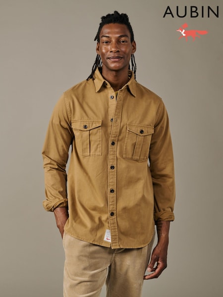 Brown - Regular Aubin Cole Twill Brown Overshirt