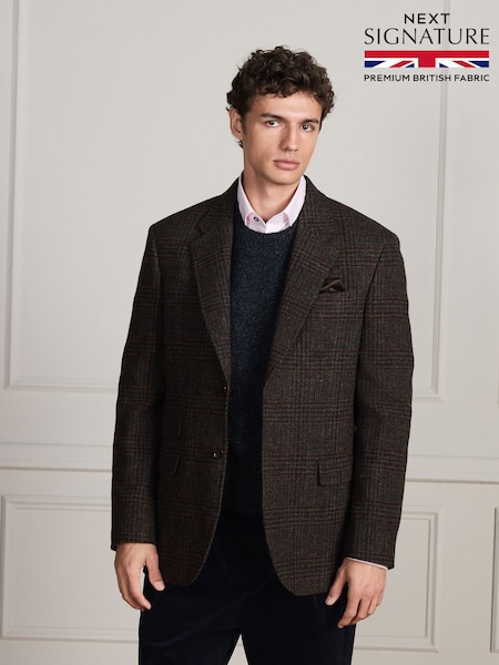 Brown Check - Regular Fit Signature Moons Wool Blazer