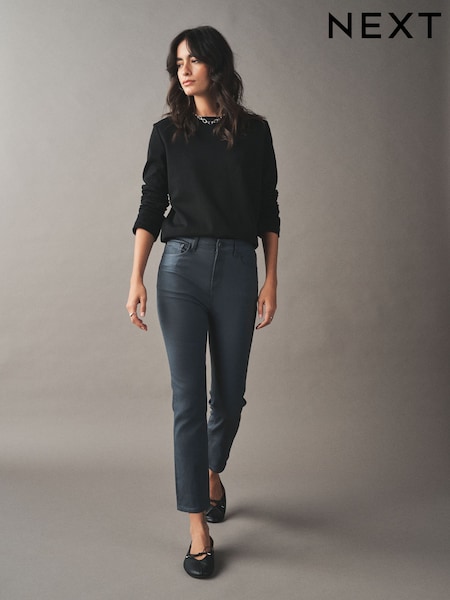 鴛鴦藍 - Coated Denim Slim Leg Jeans