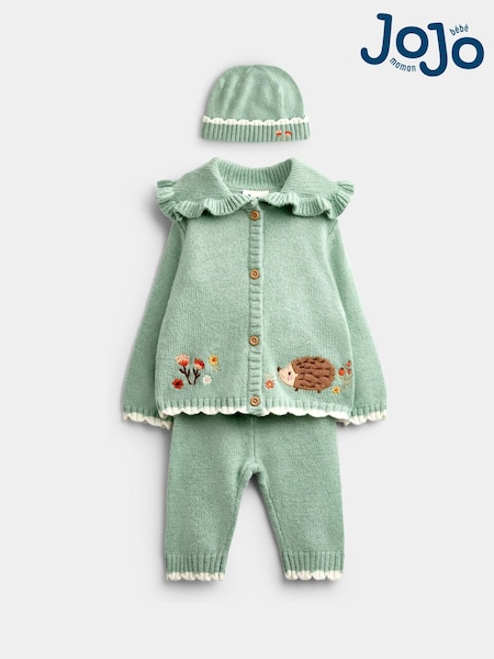 Salviegrønn pinnsvin - Jojo Maman Bébé Knit Cardigan, Leggings & Hat Set
