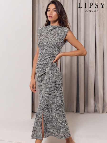 灰色 - Lipsy Textured Boucle Look Sleeveless Smart Midi Dress
