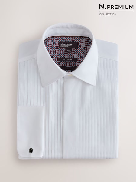 White - Regular Fit N. Premium 1 Pleated Formal Shirt With Double Cuff And Cufflink