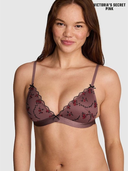 Rose Brown - Victoria's Secret Pink Cute But Dangerous Embroidery Bralette
