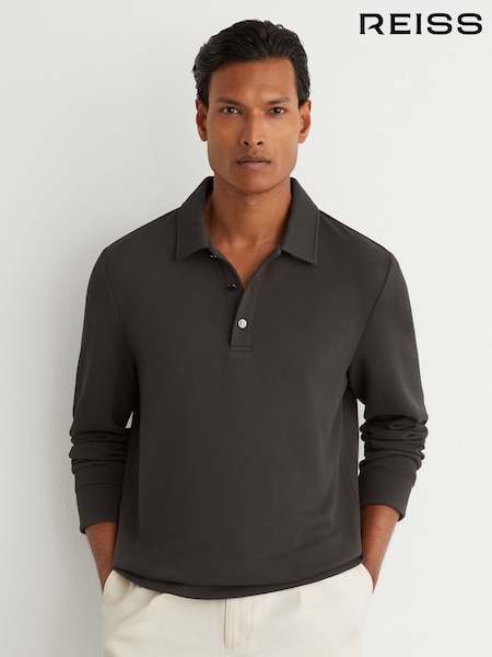 Brown - Regular Reiss Alba Textured Long-sleeve Polo Shirt