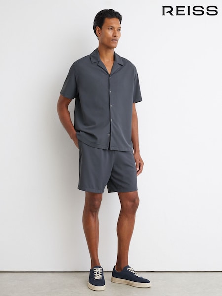 Airforce Blue - Regular Reiss Vault Stretch Textured Drawstring Shorts