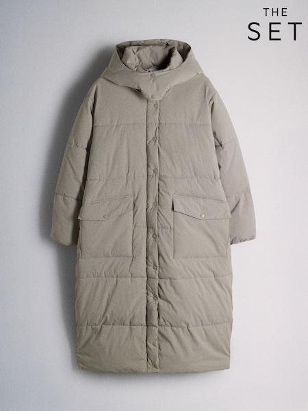 Taupe - The Set Showerproof Padded Maxi Coat