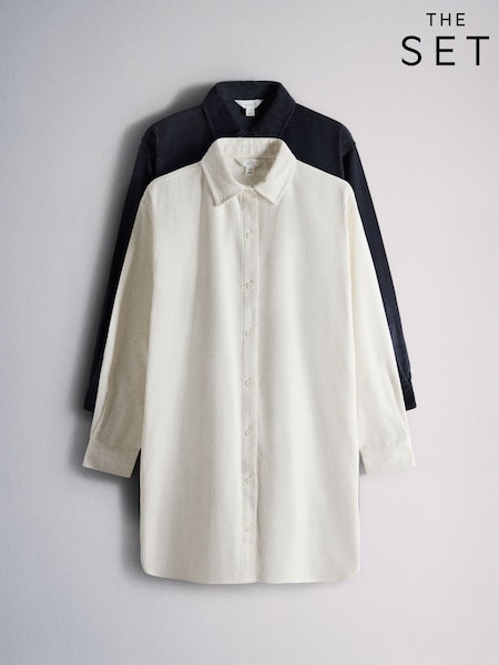Cream/Navy Blue - The Set 2 Pack Corduroy Cotton Shirt Dresses