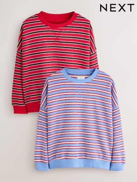 Red/ Blue Stripe - Cosy Rib Sweatshirts 2 Pack (3-16yrs)