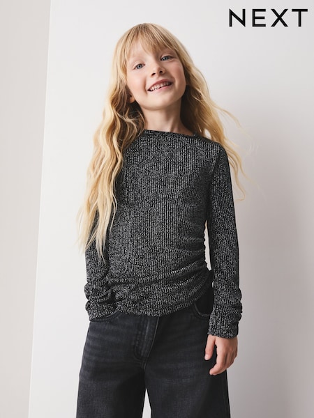 Black Sparkle - Long Sleeve Ruched Top (3-16yrs)