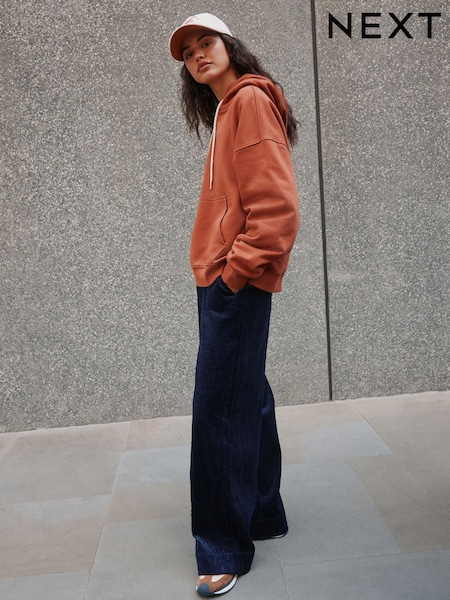 Navy Blue - Soft Cord Wide Leg Trousers With Modal