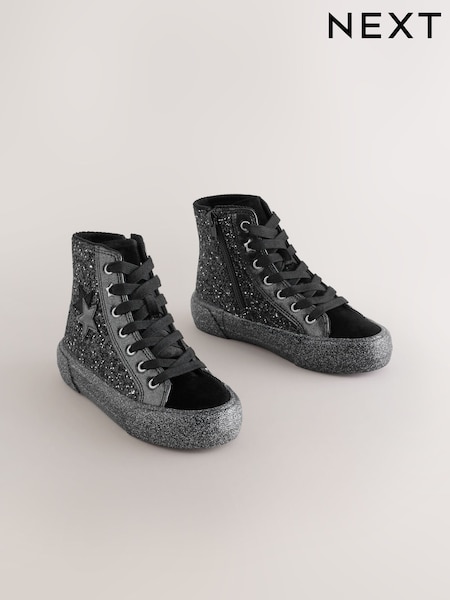 Brillo negro - Zapatillas de caña alta con cordones