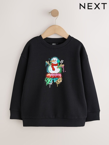 Black Multi Snowman - Christmas Crew Neck Sweater (3-16yrs)