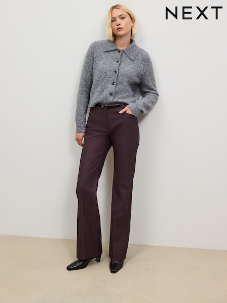 Burgundy Red - Faux Leather Bootcut Trousers