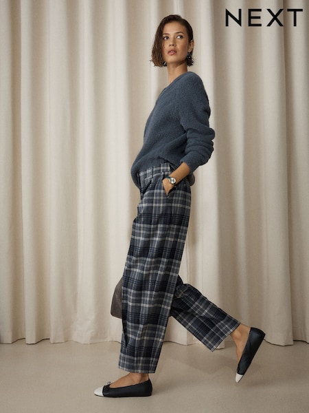 Сіра/синя перевірка - Smart Front Barrel Leg Trousers
