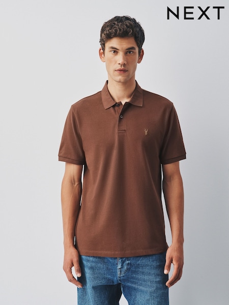 Walnuss Braun - Regular Fit Short Sleeve Pique Polo Shirt