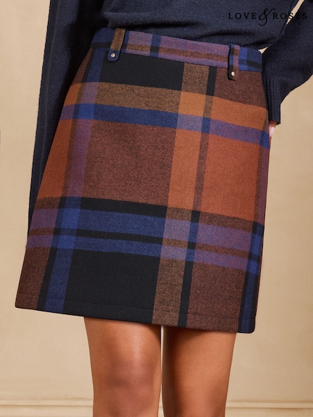 Multi - Love & Roses Tailored Check Tab Detail Mini Skirt