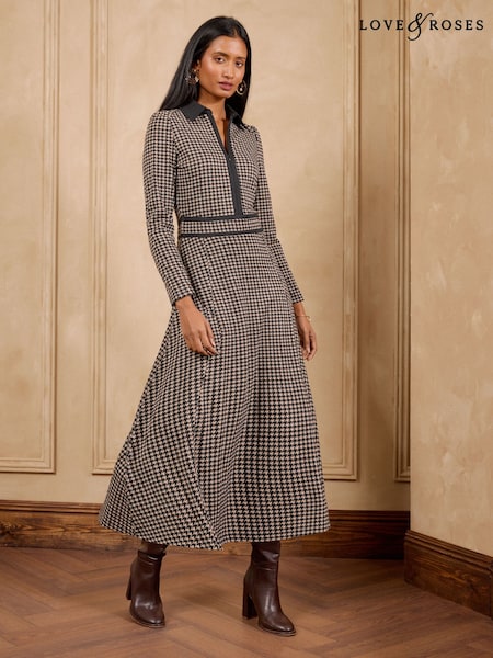 neutre - Robe mi-longue contrastante Love & Roses en jersey ponte