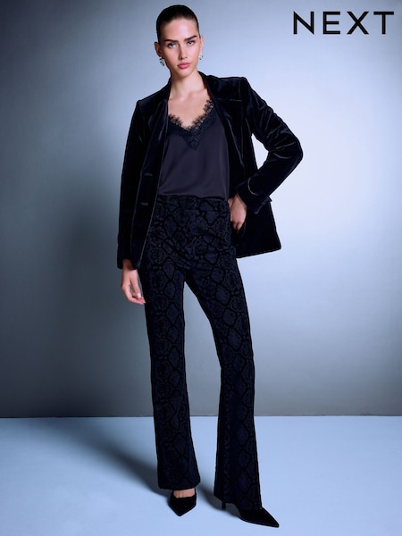 Black - Ponte Flocked Bootcut Trousers