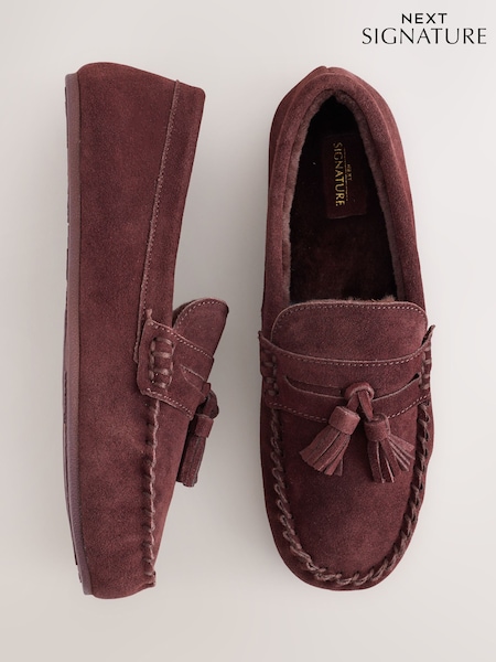 Burgundy Red - Regular Suede Tassle Moccasin Slippers