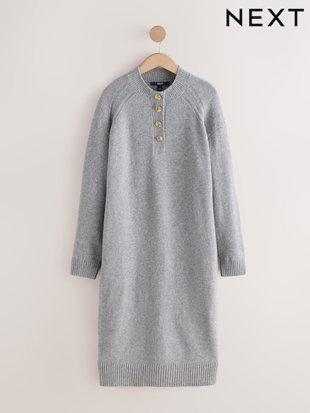 Grey - Supersoft Crew Neck Long Sleeve Knit Dress