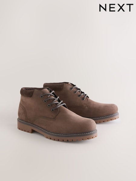棕色 - Regular Rugged Leather Ankle Boots