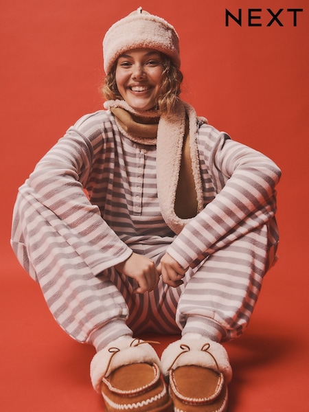 Grijze streep - Comfortabele Wafelstof Lange mouwen Henley Pyjama's