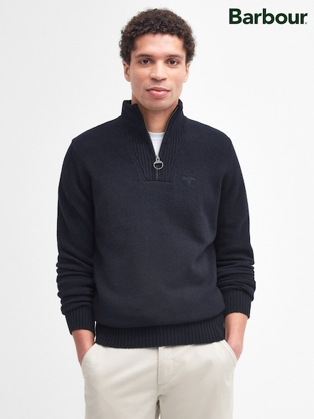 أزرق - Regular Barbour® Essential Lambswool Half Zip Knitted Jumper