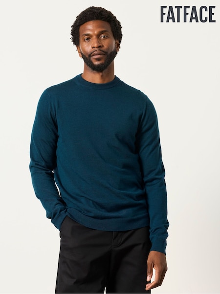 أزرق على أخضر داكن - Regular Fatface Malton Merino Crew Neck Knitted Jumper