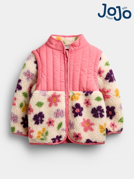 Pink Floral - Jojo Maman Bébé Zip-off Sleeve 2-in-1 Borg Fleece