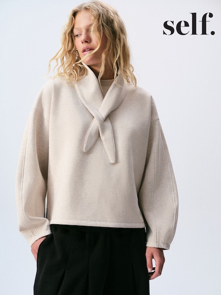 Oatmeal - Self. Sweatshirt With Removable Scarf
