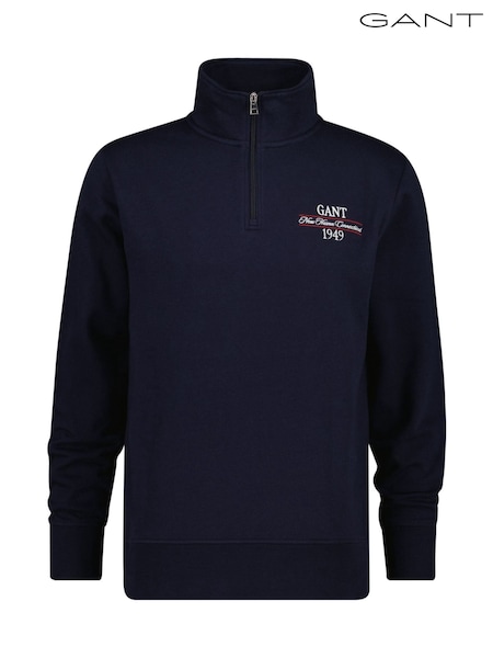 Blau - Regular Gant Graphic Logo Quarter Zip Sweatshirt