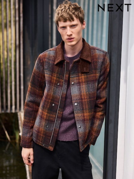 Różowy ze wzorem w kratkę - Regular Barn Jacket