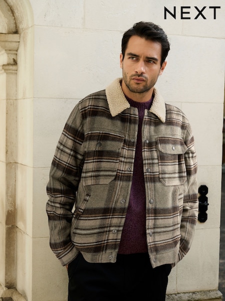 Neutral - Regular Borg Lined Trucker Jacket With Wool